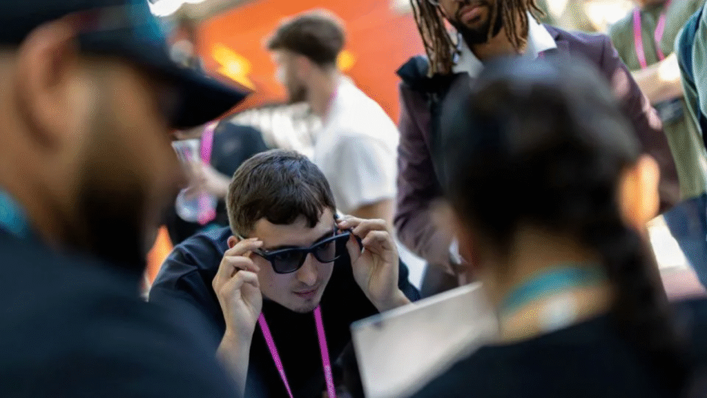 During Meta Connect, a visitor tested Meta’s new Ray-Ban Gen 2 smart glasses. – Carlos Barria/Reuters